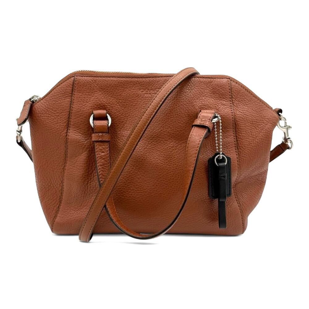 COACH Crossbody Shoulder Bag Brown Pebble Leather Black Hangtag